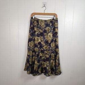 Vintage Midi Skirt 90s Blue Floral Whimsigoth 1990s Feminine Cottagecore Large